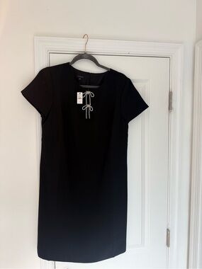 Talbots NWT Black Shift Dress Size 8 Rhinestone Bow Keyhole Cocktail Holiday
